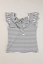 将图片加载到图库查看器，Pink Stripe Butterfly Sleeve V Neck Hollowed Knot Back T Shirt
