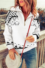 Load image into Gallery viewer, White Geometry Knit Quarter Zip Sweater
