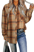 Load image into Gallery viewer, Orange Plaid Pocket Buttoned Long Sleeve Shirt
