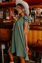 Load image into Gallery viewer, Mist Green Ruffle Sleeve V Neck Frilled Shift Dress
