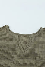 将图片加载到图库查看器，Green Waffle Knit Split Neck Pocketed Loose Top
