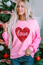 将图片加载到图库查看器，Pink Shiny Heart Shape love Print Sequined Sleeve Sweatshirt
