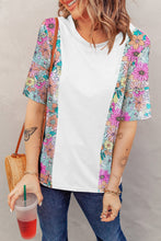 Load image into Gallery viewer, White Floral Print Patchwork Short Sleeve Top
