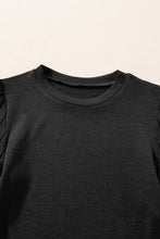 将图片加载到图库查看器，Black Contrast Ribbed Bishop Sleeve Top
