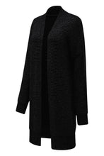 将图片加载到图库查看器，Black Plaid Knitted Long Open Front Cardigan
