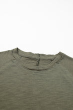 将图片加载到图库查看器，Green Solid Crew Neck Long Sleeve Top
