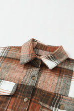 将图片加载到图库查看器，Brown Plaid Flap Pockets Shacket
