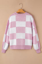 Load image into Gallery viewer, Pink Checkered Bishop Sleeve Sweater
