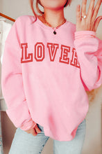 Load image into Gallery viewer, Pink LOVER Puff Print Drop Shoulder Pullover Sweatshirt
