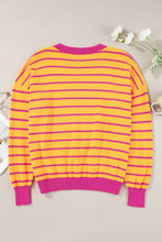 Load image into Gallery viewer, Orange Stripe Trimmed Round Neck Drop Shoulder Loose Sweater
