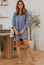 Load image into Gallery viewer, Sky Blue Buttoned Long Sleeve Denim Mini Dress
