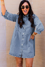 Load image into Gallery viewer, Sky Blue Buttoned Long Sleeve Denim Mini Dress
