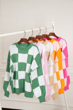 Load image into Gallery viewer, Khaki Checkered Bishop Sleeve Sweater
