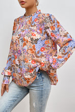 Load image into Gallery viewer, Multicolour Floral Bishop Sleeve Frilled Round Neck Blouse
