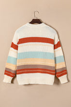 将图片加载到图库查看器，Crew Neck Drop-shoulder Striped Color Block Sweater
