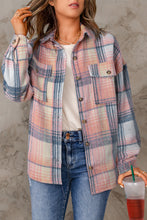 将图片加载到图库查看器，Brown Plaid Flap Pockets Shacket
