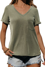 Cargar imagen en el visor de la galería, Laurel Green Twist Short Sleeve Corded V Neck Top
