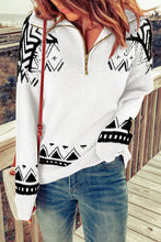 Load image into Gallery viewer, White Geometry Knit Quarter Zip Sweater
