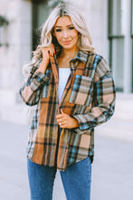 将图片加载到图库查看器，Brown Plaid Color Block Buttoned Shirt with Pockets
