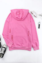 Load image into Gallery viewer, Pink Solid Ripped Hooded Sweatshirt with Kangaroo Pocket
