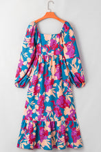 Load image into Gallery viewer, Multicolour Floral Print Square Neck Ruffled High Waist Dress
