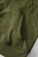 将图片加载到图库查看器，Green Fleece Lined Zip Up Stand Collar Thumbhole Sleeve Sweatshirt
