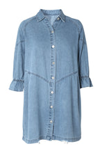 Load image into Gallery viewer, Sky Blue Buttoned Long Sleeve Denim Mini Dress
