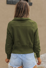 Load image into Gallery viewer, Green Fleece Lined Zip Up Stand Collar Thumbhole Sleeve Sweatshirt
