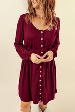 将图片加载到图库查看器，Fiery Red Button Up High Waist Long Sleeve Dress
