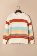 将图片加载到图库查看器，Crew Neck Drop-shoulder Striped Color Block Sweater
