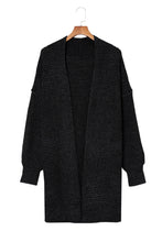 将图片加载到图库查看器，Black Plaid Knitted Long Open Front Cardigan
