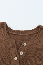 将图片加载到图库查看器，Brown Splicing Buttoned Knitted Long Sleeve Sweater
