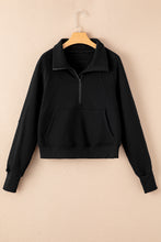 将图片加载到图库查看器，Black Fleece Lined Zip Up Stand Collar Thumbhole Sleeve Sweatshirt
