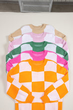 Load image into Gallery viewer, Khaki Checkered Bishop Sleeve Sweater
