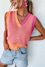 Load image into Gallery viewer, Strawberry Pink Contrast Chevron Knit V Neck Sweater Vest
