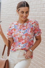 Load image into Gallery viewer, Multicolor Mix Floral Pattern Bubble Sleeve Blouse
