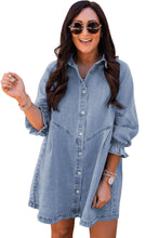 Load image into Gallery viewer, Sky Blue Buttoned Long Sleeve Denim Mini Dress
