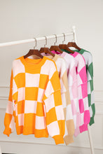 Load image into Gallery viewer, Khaki Checkered Bishop Sleeve Sweater
