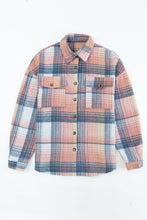 将图片加载到图库查看器，Brown Plaid Flap Pockets Shacket
