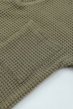 将图片加载到图库查看器，Green Waffle Knit Split Neck Pocketed Loose Top
