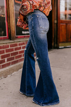 Load image into Gallery viewer, Sky Blue Button Fly Ripped High Waist Flare Jeans
