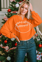 Load image into Gallery viewer, Orange Game Day Lettering Rugby Football Notched Neck Sweatshirt
