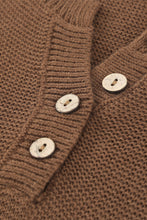 将图片加载到图库查看器，Brown Splicing Buttoned Knitted Long Sleeve Sweater
