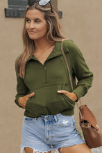 Cargar imagen en el visor de la galería, Green Fleece Lined Zip Up Stand Collar Thumbhole Sleeve Sweatshirt
