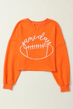 Load image into Gallery viewer, Orange Game Day Lettering Rugby Football Notched Neck Sweatshirt
