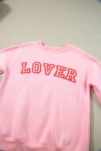 Load image into Gallery viewer, Pink LOVER Puff Print Drop Shoulder Pullover Sweatshirt
