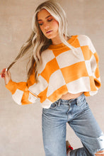 Load image into Gallery viewer, Orange Checkered Bishop Sleeve Sweater
