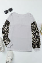 将图片加载到图库查看器，Fiery Red Wild Leopard Contrast Sleeve Colorblock Waffle Knit Top
