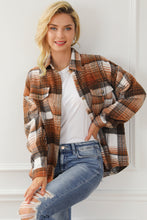 将图片加载到图库查看器，Brown Plaid Flap Pockets Shacket
