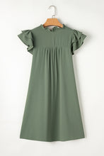 Load image into Gallery viewer, Mist Green Ruffle Sleeve V Neck Frilled Shift Dress
